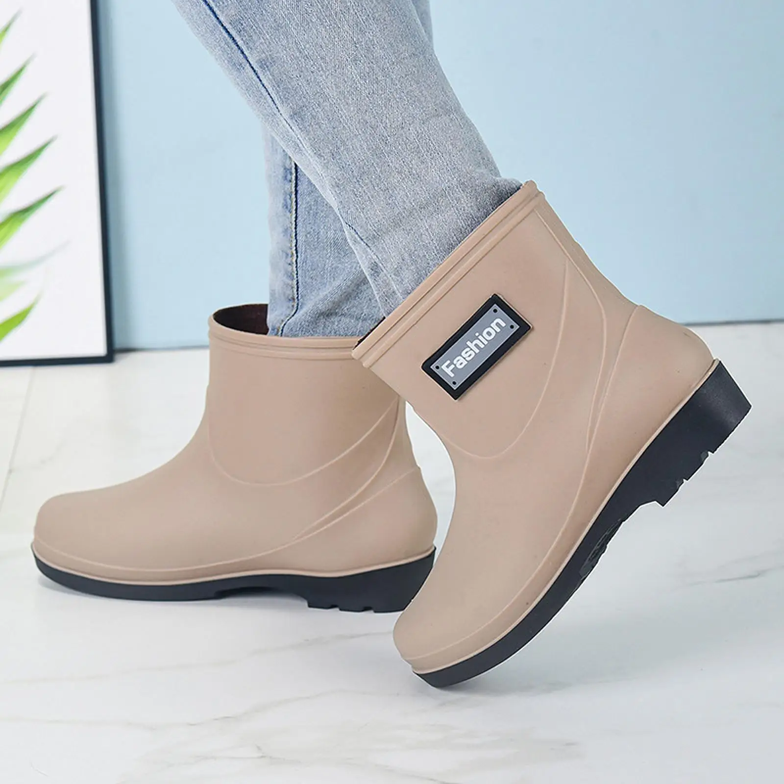 Rain Boots Mid Calf Boots Waterproof Modern Portable Rain Shoes Anti Slip Rainboots for Fishing Backpacking Girls Adults Men