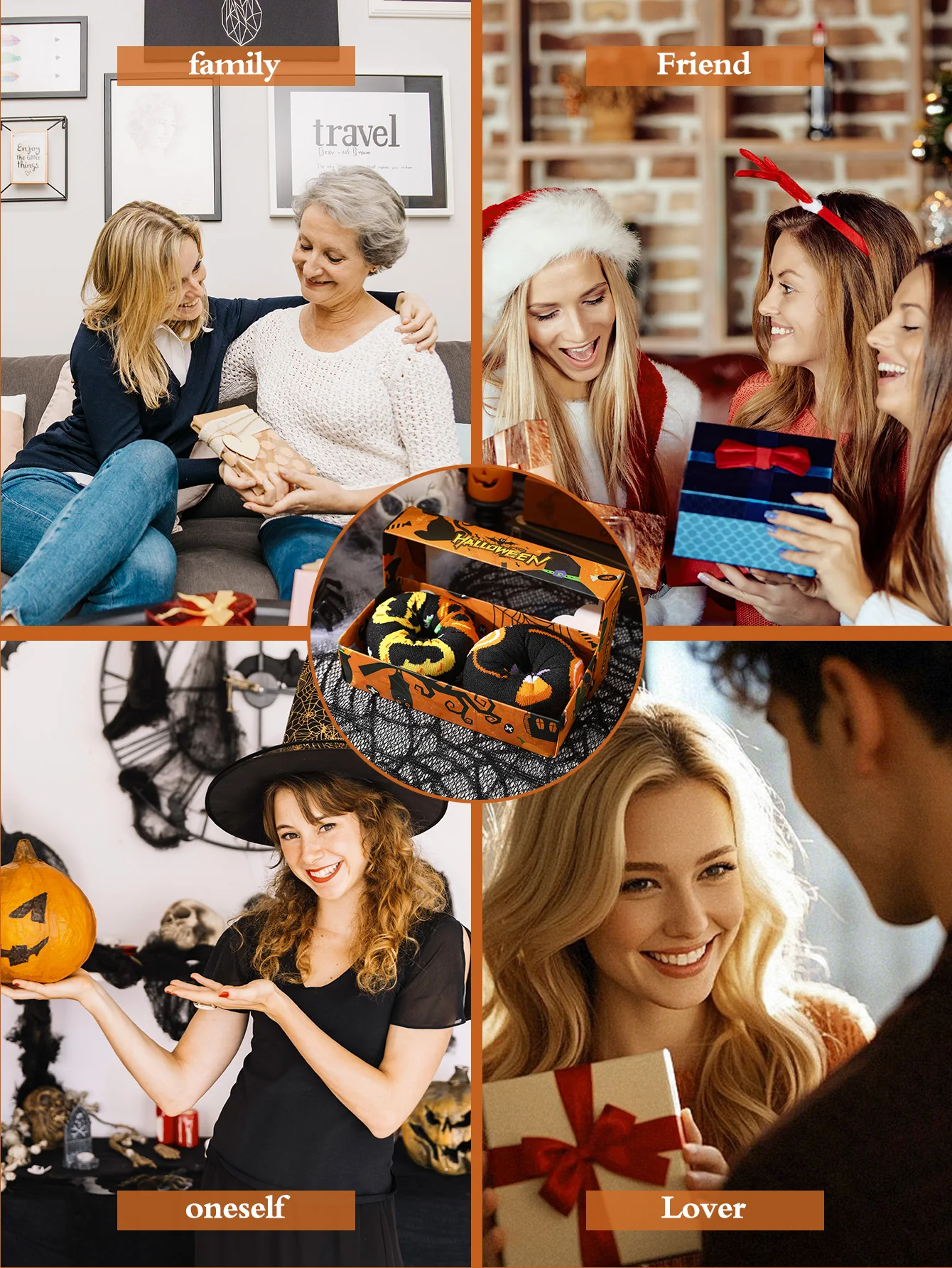 ユニークで創造的なデザインの男性用と女性用の同じ靴下が 2 足、ドーナツの形をした、楽しいハロウィーンやその他のホリデーギフトです。