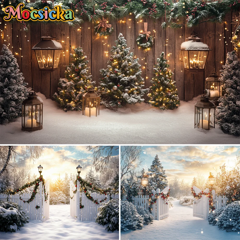 

Christmas Photography Backdrop Xmas Tree Gift Toy Window Wood Door Kids Portrait Family Party Photo Background Decor Photostudio