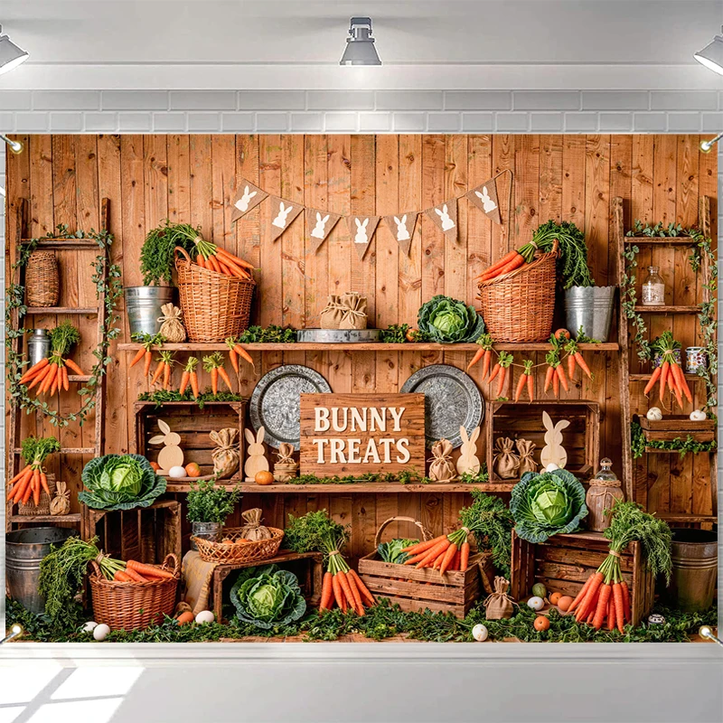 

LS Photography Background Spring Easter Carrot Cute Bunny Green Plants Wooden Wall Kids Family Portrait Backdrop Decor
