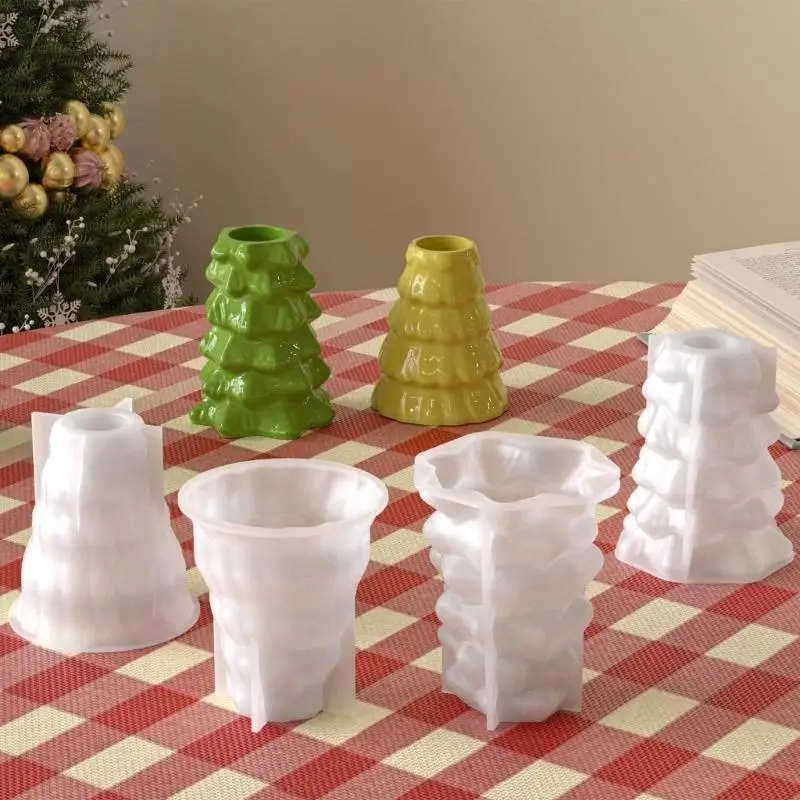 Flexible Silicone Mold For DIY Resin Christmas Tree Holder Base Crafting With Dried Flower Decoration
