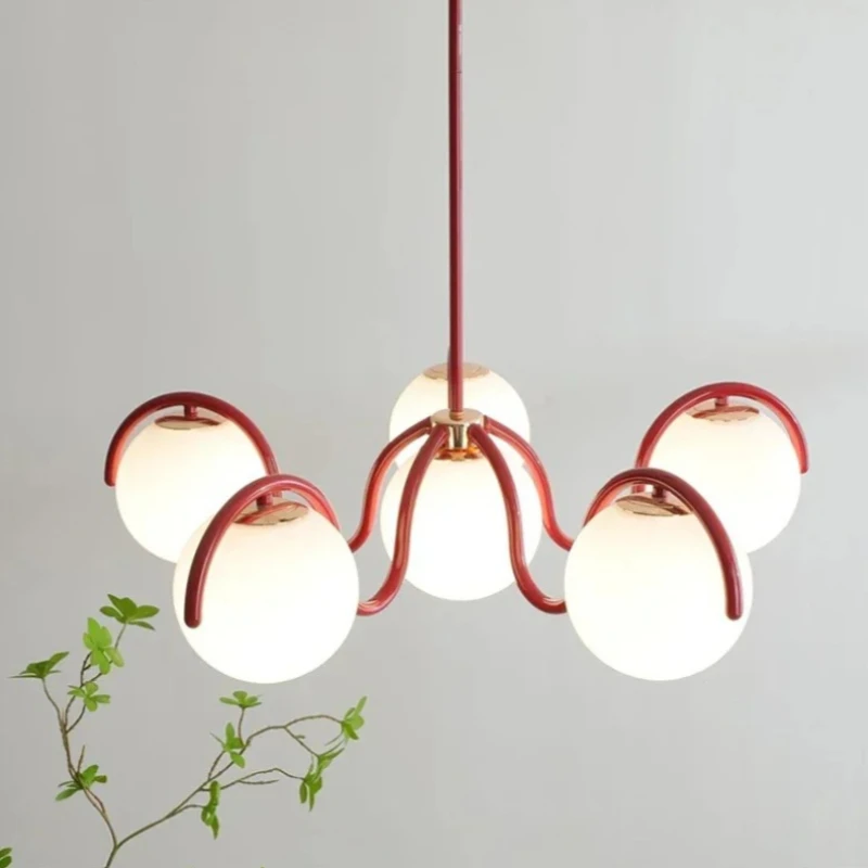 French Retro Living Room Cream Style Glass Ball Chandelier Modern Art Bedroom Dining Room Interior Decoration Pendant Light