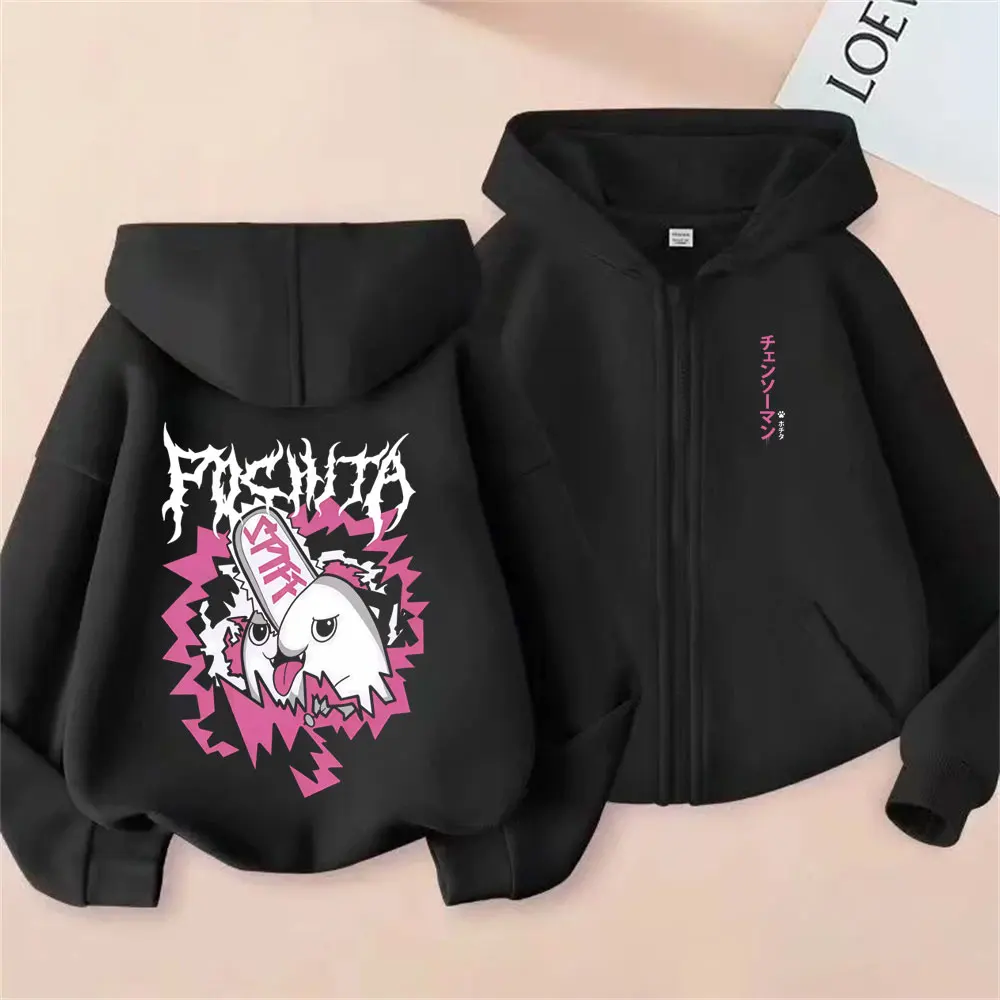 

Anime Chainsaw Man Zipper Hoodie Cartoon Denji Pochita Funny Graphic Zip Up Jacket Men Women Manga Oversized Fleece Streetwear