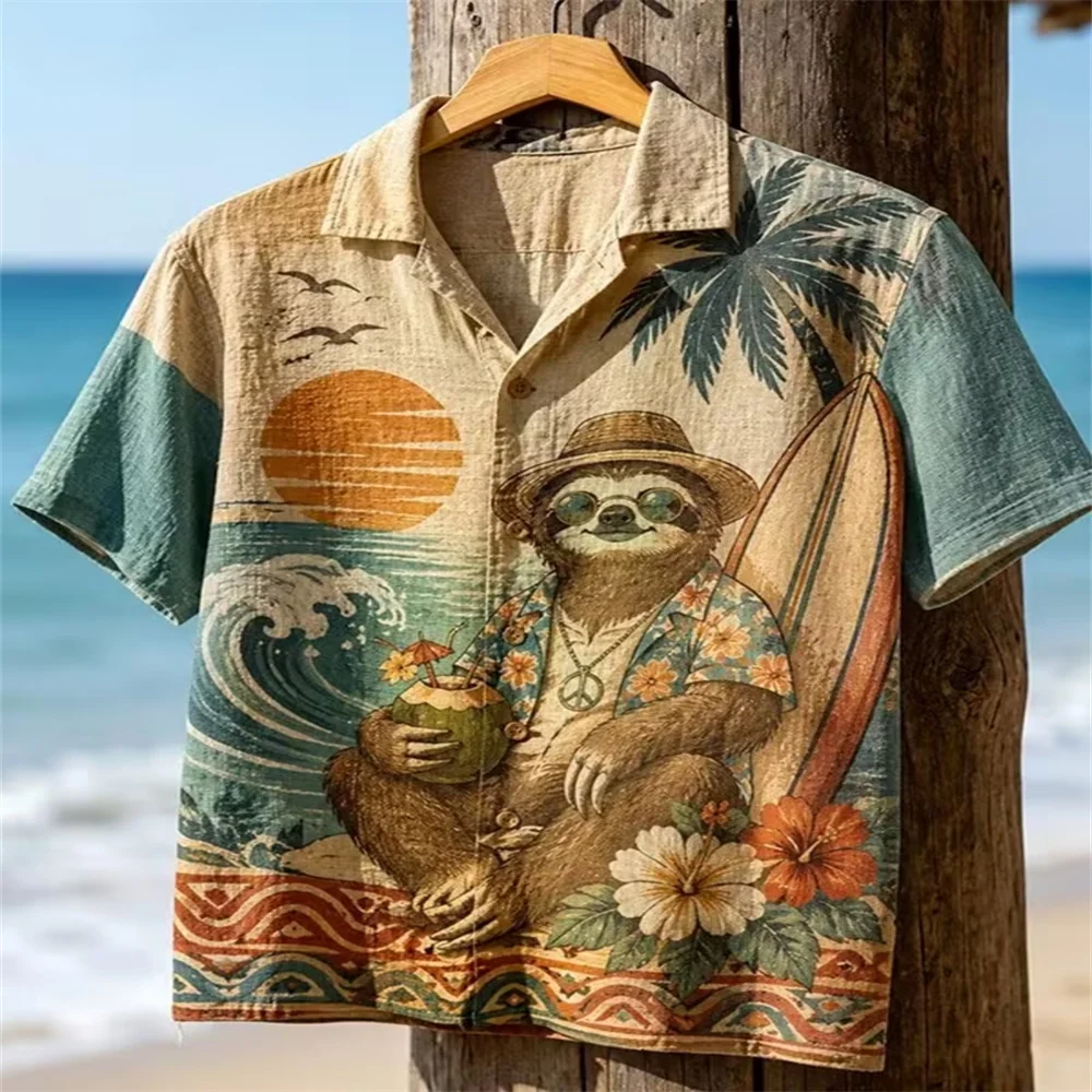 Men Summer Short Sleeve Shirts Chinese Ink Wash Plum Blossom Print Lapel Button Down Shirt Vintage Oriental Landscape Floral Cas