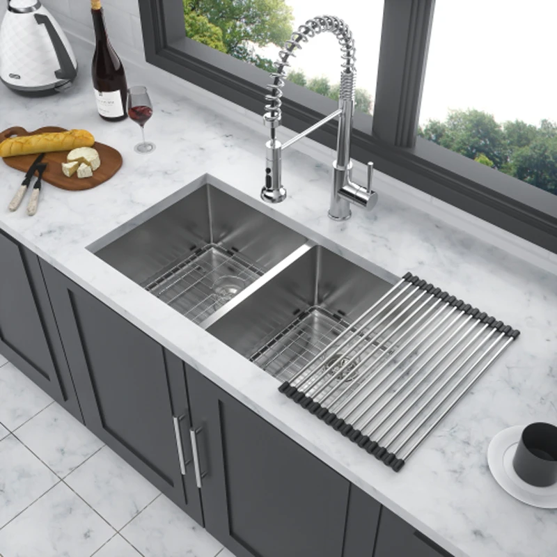 Stainless Steel Kitchen Sink Double Bowl Undermount Sink Apartment Multifunction Silver Wash Basin For Kitchen