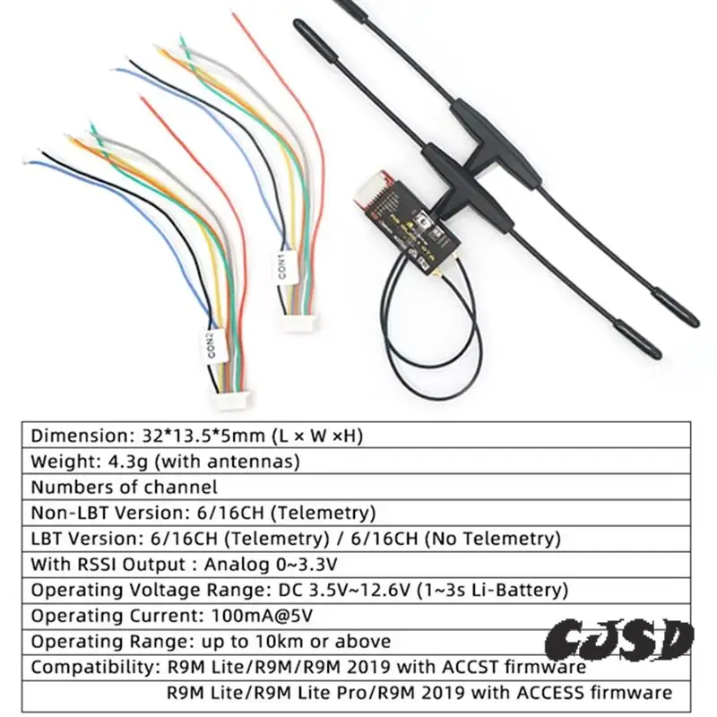 

CJSD-R9 Slim+OTA Receiver ACCESS 900Mhz Long Range 6 PWM Outputs With Dual T Antennas