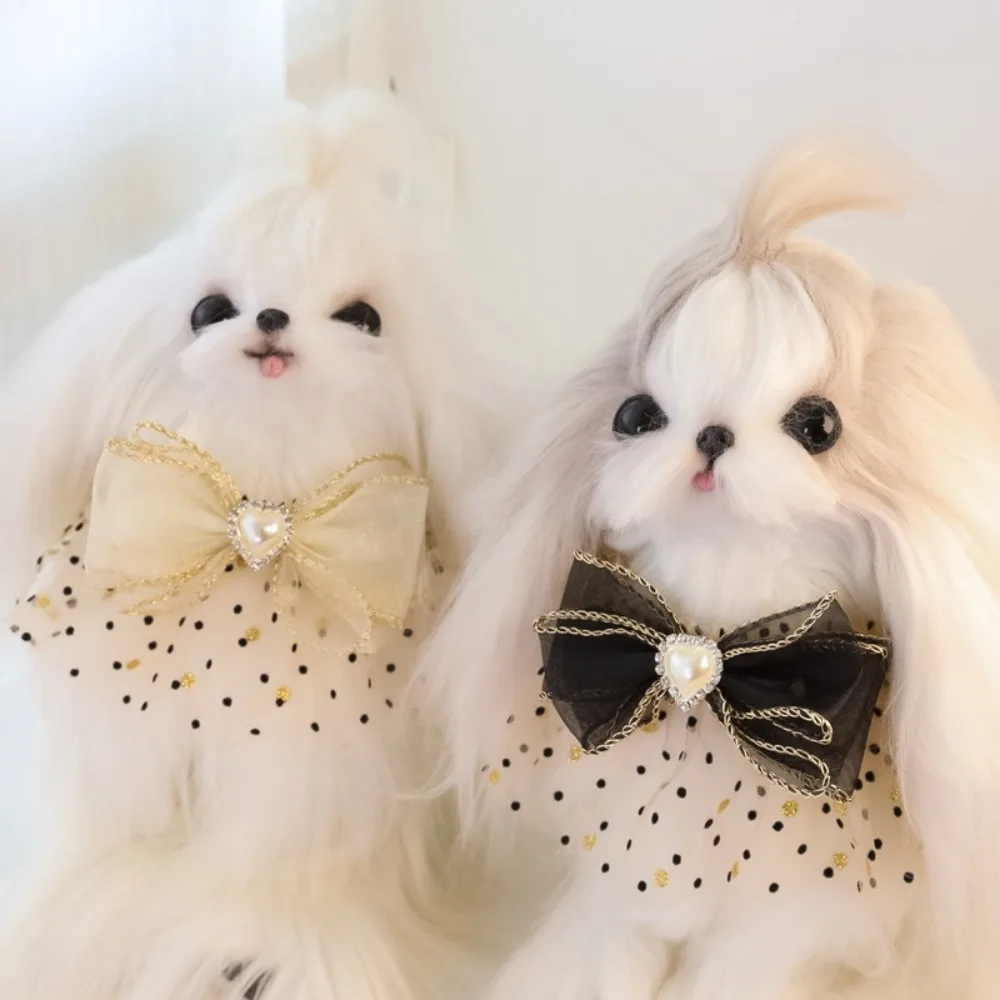 Collar de Perlas Premium para Mascotas con Toallita Absorbente, Lazo de Encaje y Malla de Primavera/Verano para Gatitos y Cachorros, Elegante Collar de Perlas para Mascotas