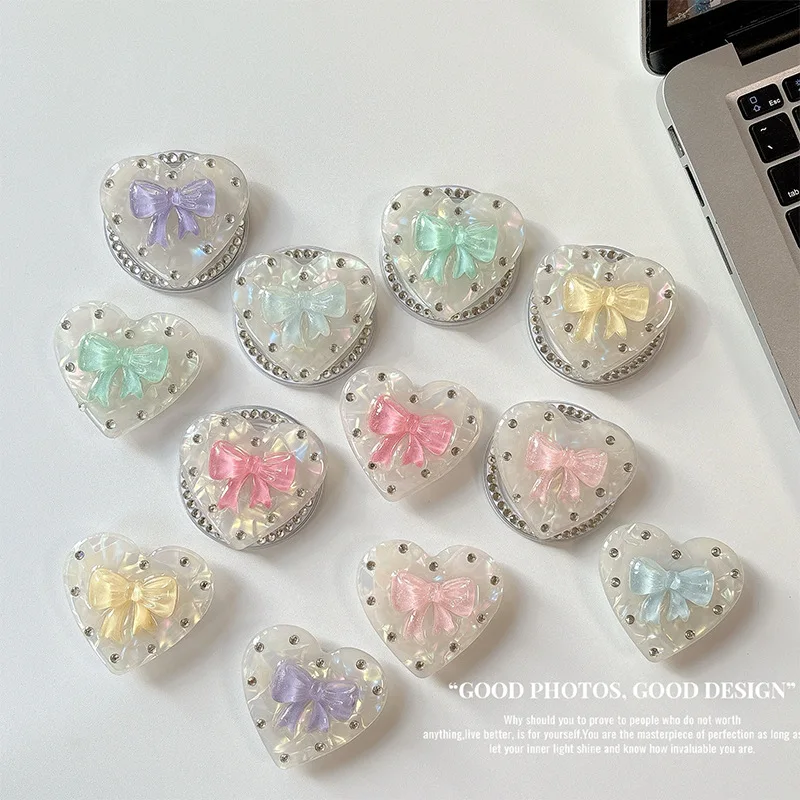 

Portable Laser Heart Rhinestone Magnetic Phone Ring Stand Retractable Airbag GripTok Adhesive Foldable Telescopic Holder Bracket