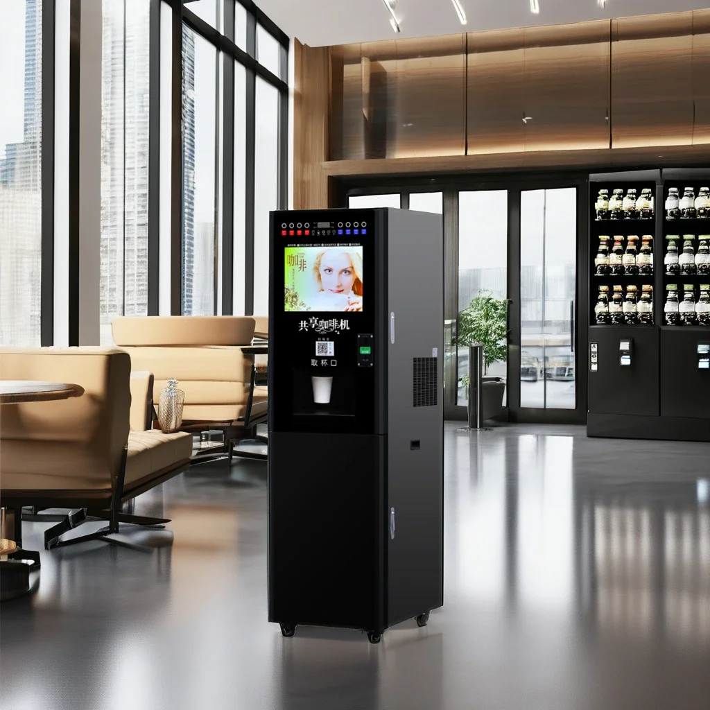 Smart touch screen coffee vending machine easy operation hot and cold coffee QR code electronic SDK