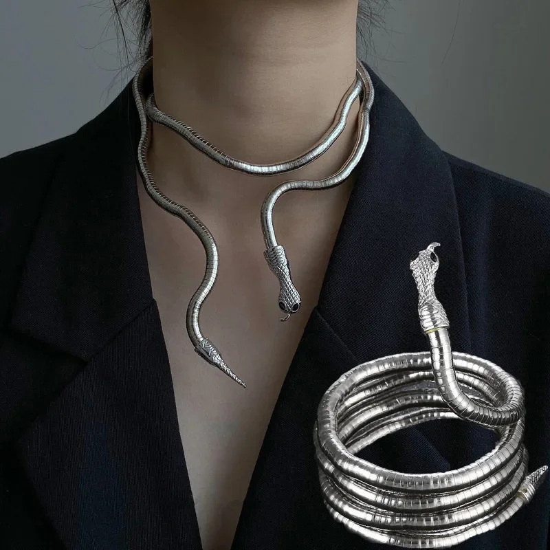 New Punk Cool Soft Alloy Foldable Necklaces Multilayer Metal Snake Necklace Bracelet DIY Yourself for Women Men Jewelry Ornament