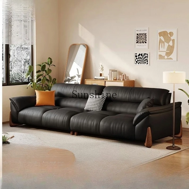 Italian minimalist cream style living room small apartment straight three-person sofa