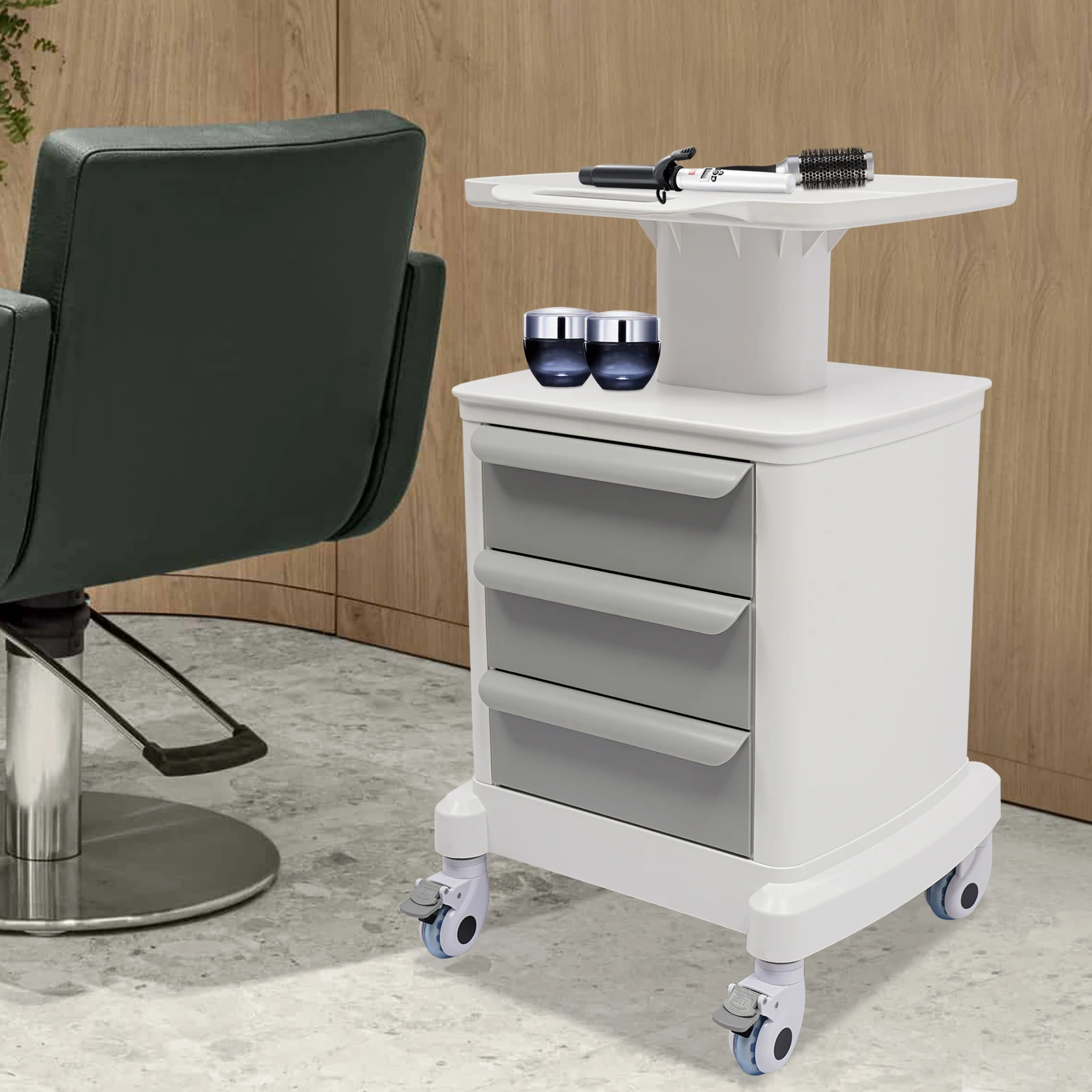 

Тележка на колесиках с 3 ящиками, мобильный органайзер емкостью 110 фунтов для салона, клиники и дома, запирающиеся колеса, конструкция из АБС-пластика