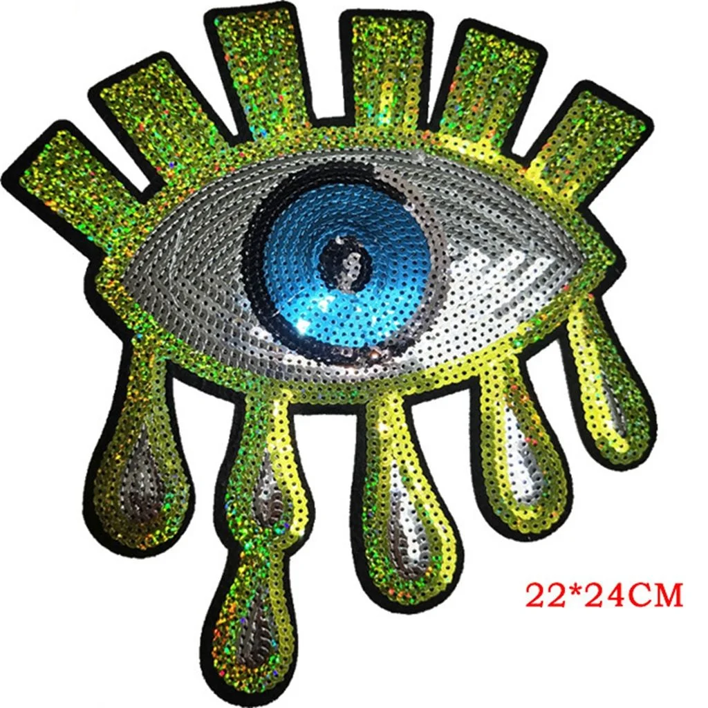 Iron on Sequins EYE Patches for Clothing Jeans Embroidery Appliques Stickers Handmade Sewing Scrapbook LARGE EYEBALL BADGES