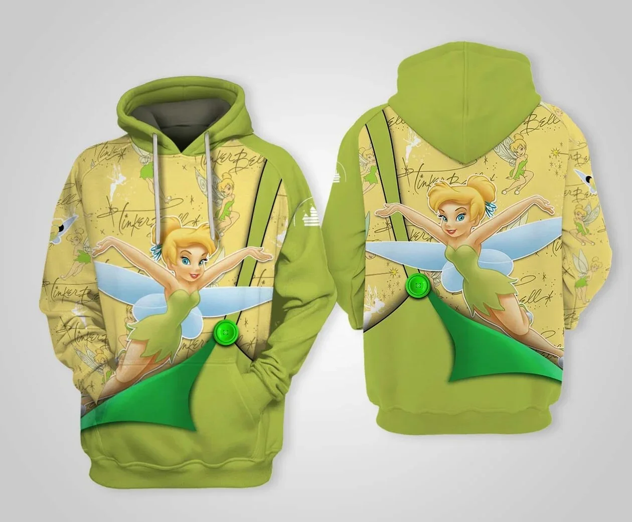 2024 Disney Tinker Bell Punk Words Pattern Hoodie Men Women\'s Tinker Bell Florals Hoodie 3D Zip Hoodie Fashion Ladies Sweatshirt