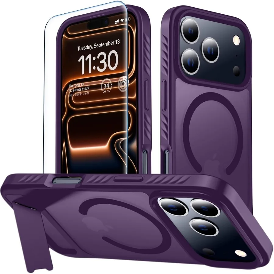 

For iPhone 17 Pro Case with Kickstand[Compatible with MagSafe] Slim Translucent Matte Shockproof Phone Case,6.3",Purple