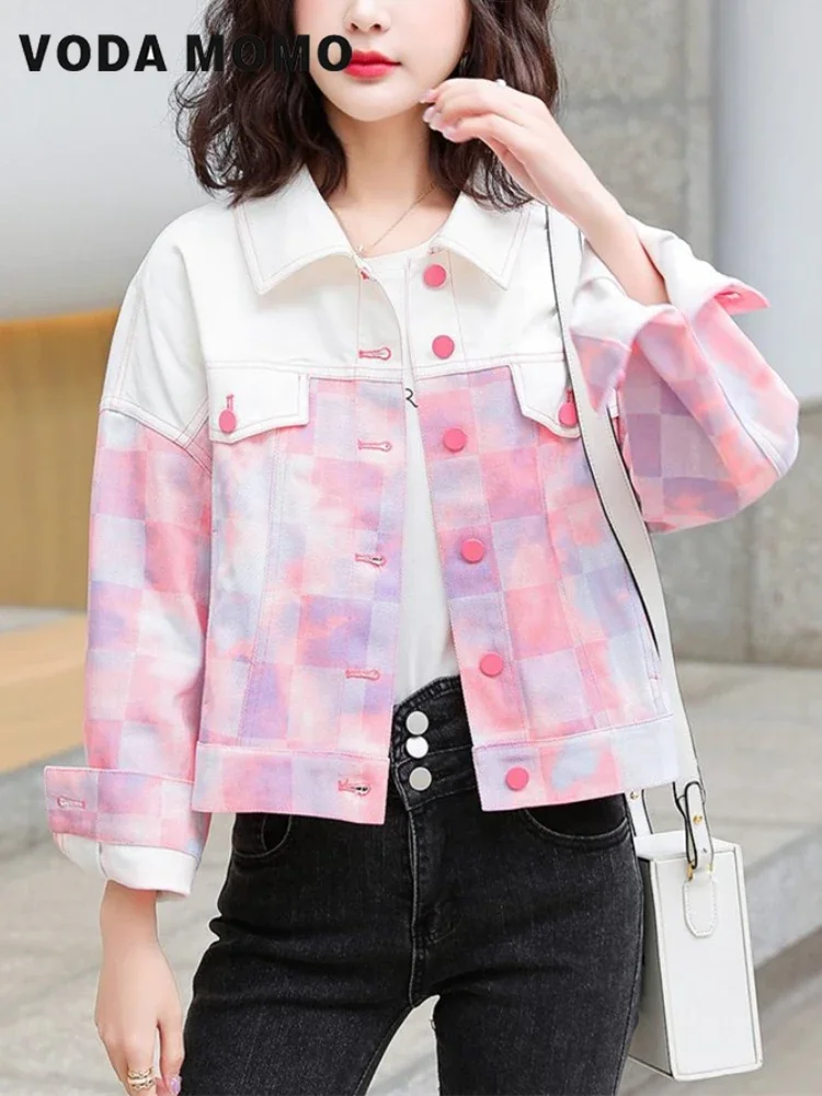 Female Jacket Coats Casual Retro Windbreaker Pocket Clothes Women Jackets Women Denim Jacket Patchwork Long Sleeve Coats Jacket