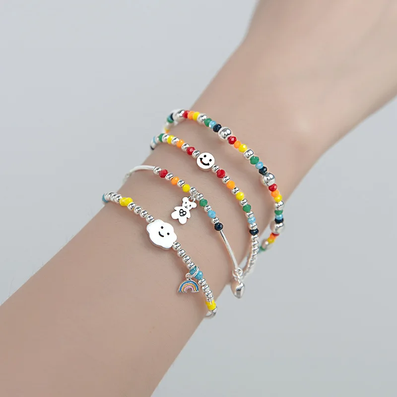 

S925 silver Bracelet Girl's Heart Color Beads Cloud Hand Jewelry Women