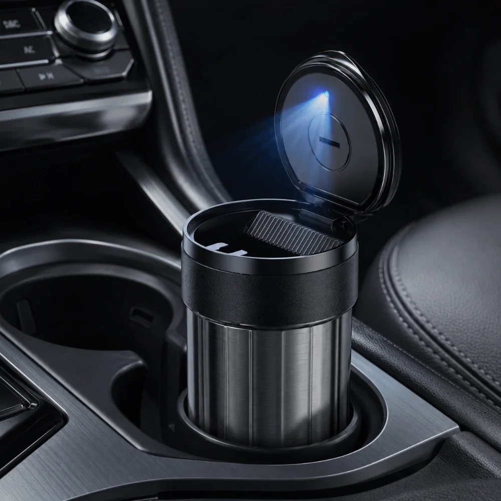 Heat Resistant Metal Liner Car Debris Storage Cup Sealed Lid Design Anti Powder Spill Car Cup Stable Placement
