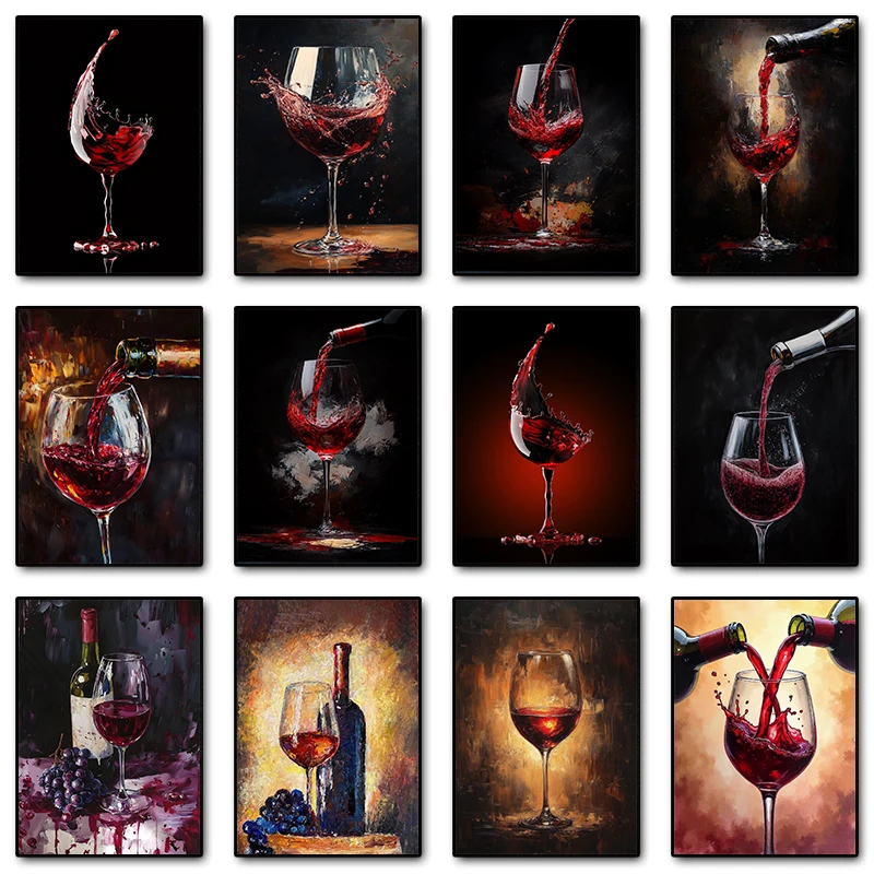1pc frameless Canvas Painting Red Wine Pour Wine Glass Poster Print Canvas Painting Modern Kitchen Wall Art Picture for Dining R