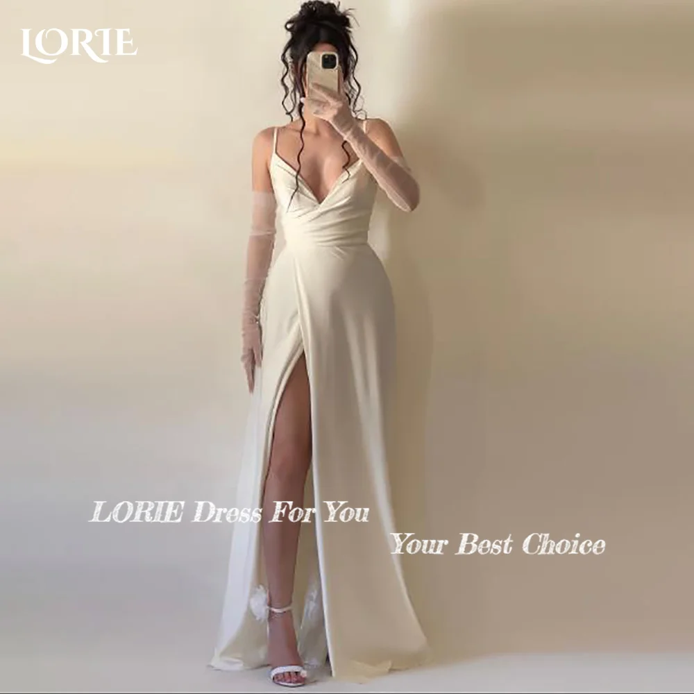 Lorie cintas de espaguete vestido de casamento elegante decote em v bobycon sereia vestido de noiva personalizado vestido de novia sem luva