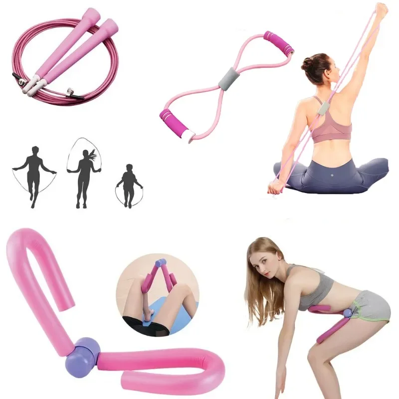 Resistance Band Skipping Rope Leg Trainer 3-pcs Set Home Fitness Equipment Yoga Pilates Accessories Bodybuilding Slimming Train