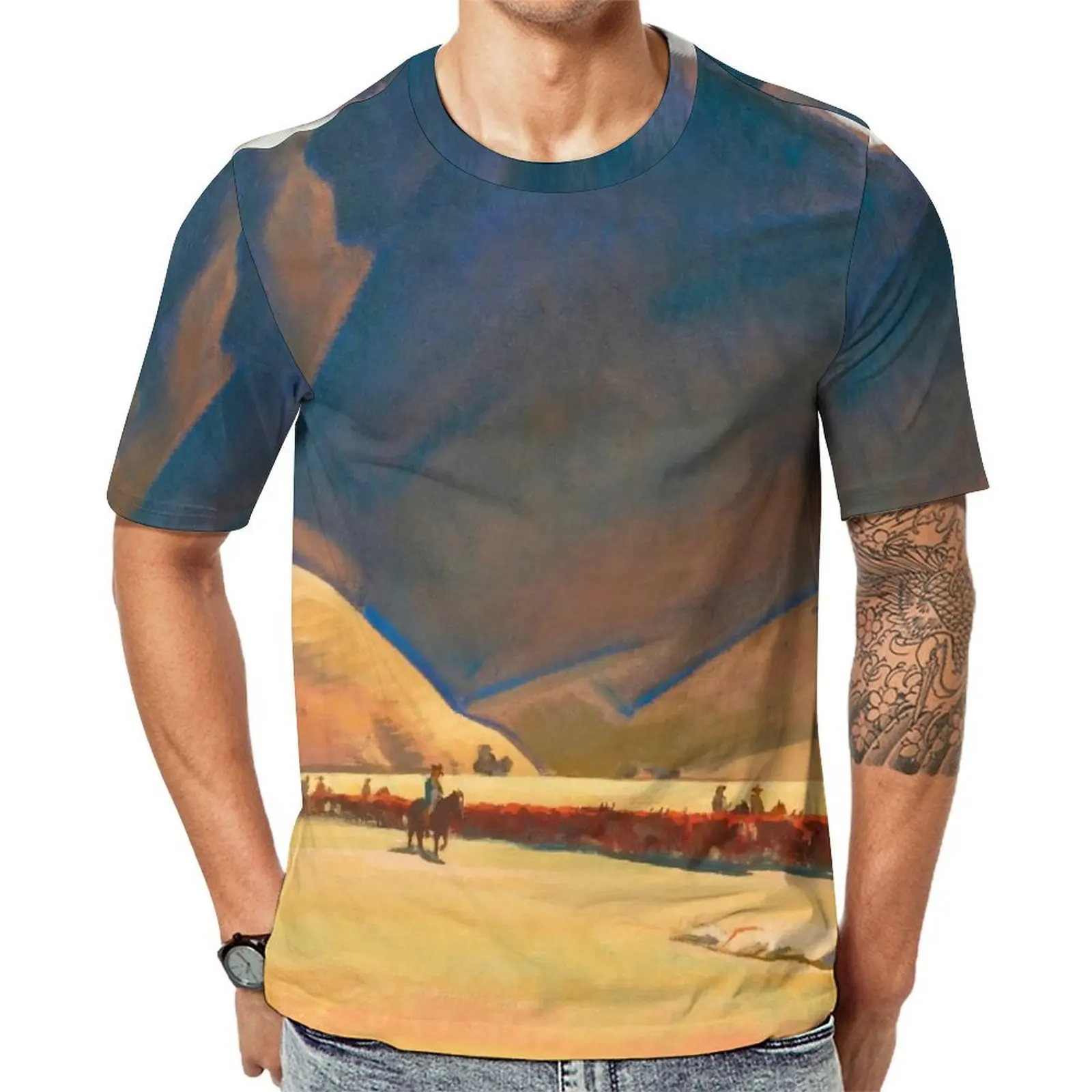 Premium T-Shirt Desert Print T Shirts Maynard Dixon Street Style Popular Tee Shirt For Man Short Sleeve Design Oversized Tops