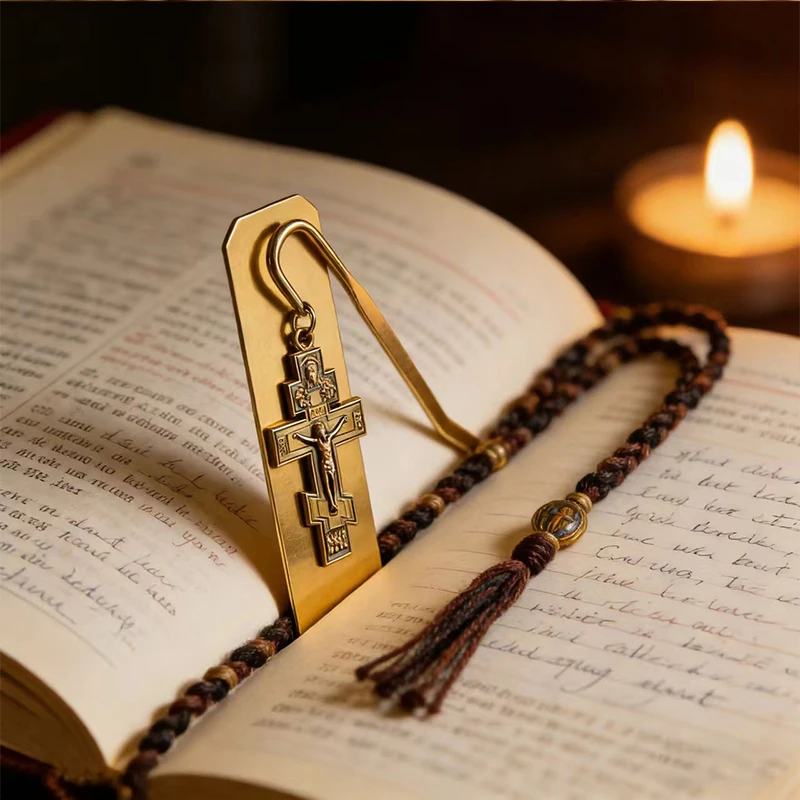 Neue 2026 Traditionelle Orthodoxe Kruzifix-Lesezeichen-Kollektion Gold & Antik-Kupfer Hochwertiges christliches Geschenk für Bibelstudium & Gebet – Detail 15