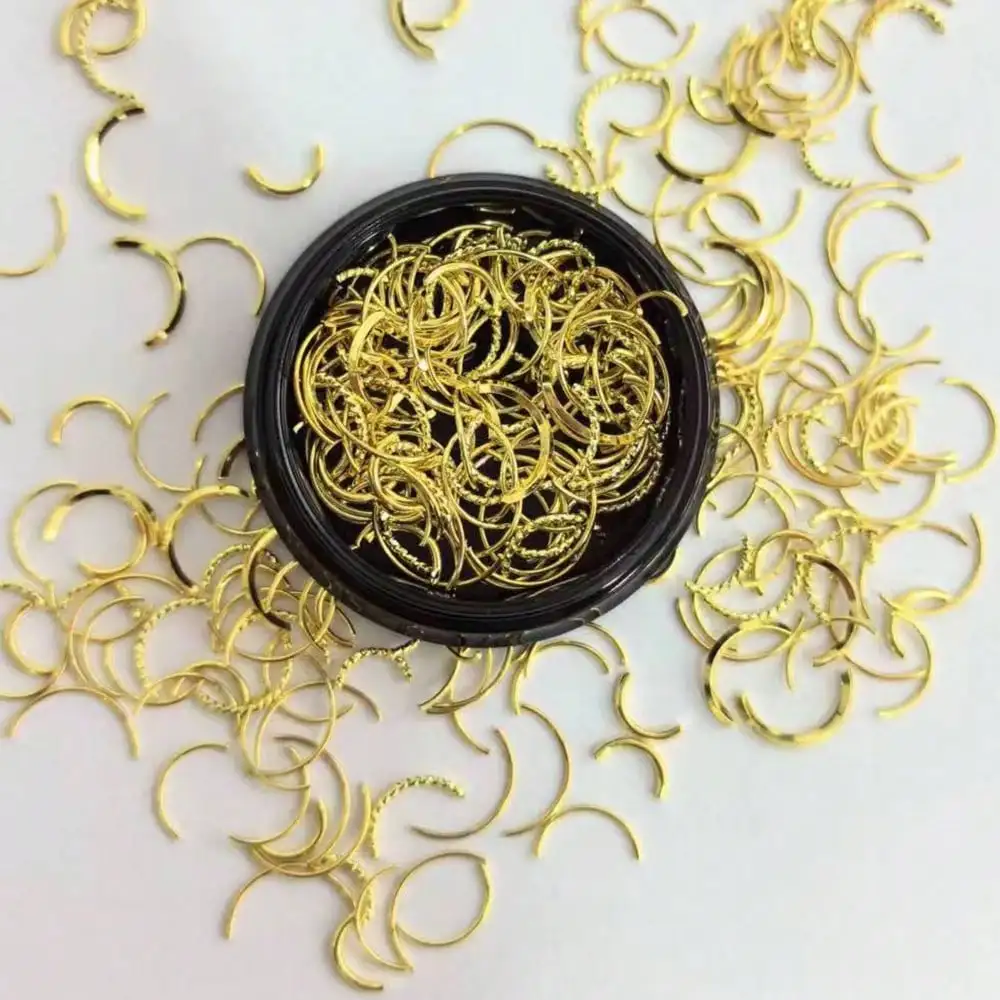 1 scatola mista casuale oro argento rosa metallo rame Nail Art decorazioni piatto borchie adesivi per unghie scava fuori lunga striscia a forma di