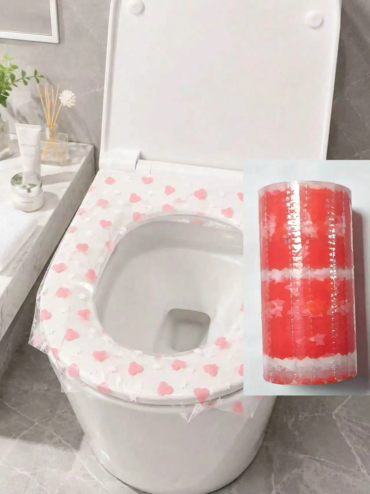 133pcs/roll disposable toilet seat covers, waterproof toilet seat protective film, heart pattern - portable sanitary pads suitable for travel, hotels, public restrooms, and home bathrooms, travel accessories, back-to-school supplies