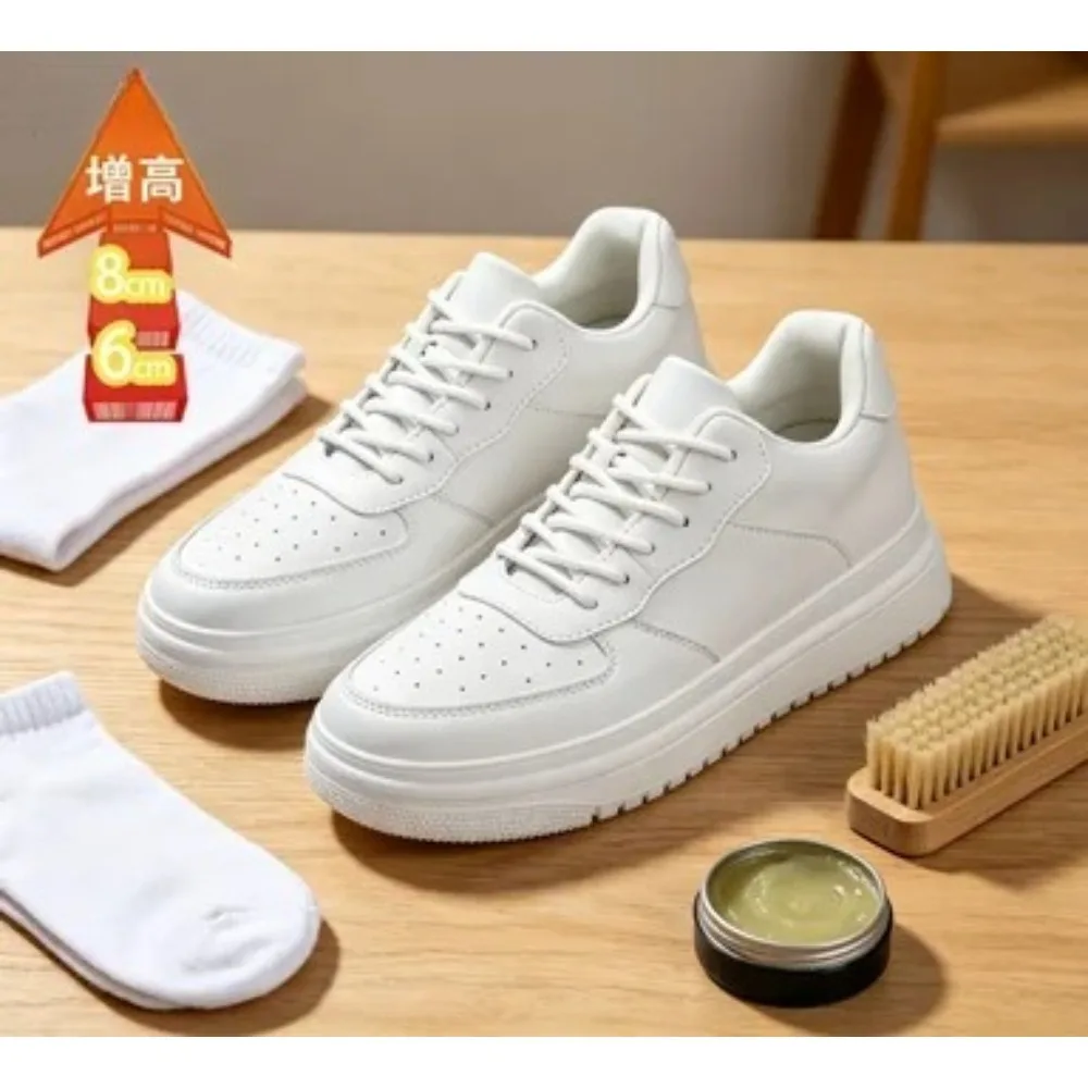 

2026 New Height Increasing Shoes for Men 8cm Invisible Elevator Sneakers White Leathe Sport Zapatillas De Hombre Big Size 46