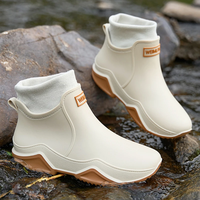 Korean Black Anti-Slip Men's Rubber Boots Short Tube Sports Style Thickened Environmental Protection Water Shoes Big Size 36-46