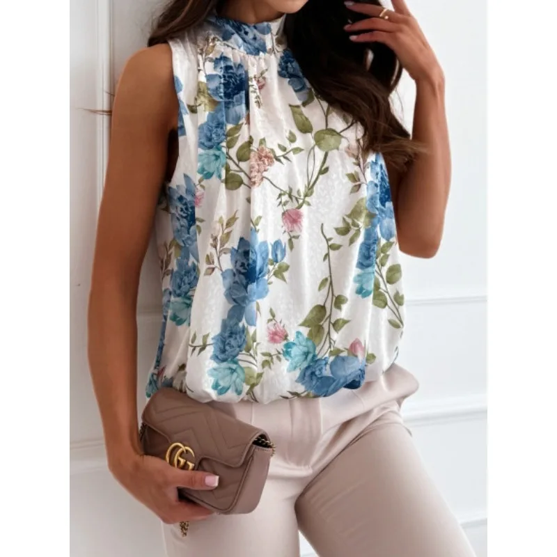 

S-XXL Women's Fashion Strap Bow Floral Printed Tank Tops Ladies Casual Sleeveless Printed Comfortable Versatile Shirt