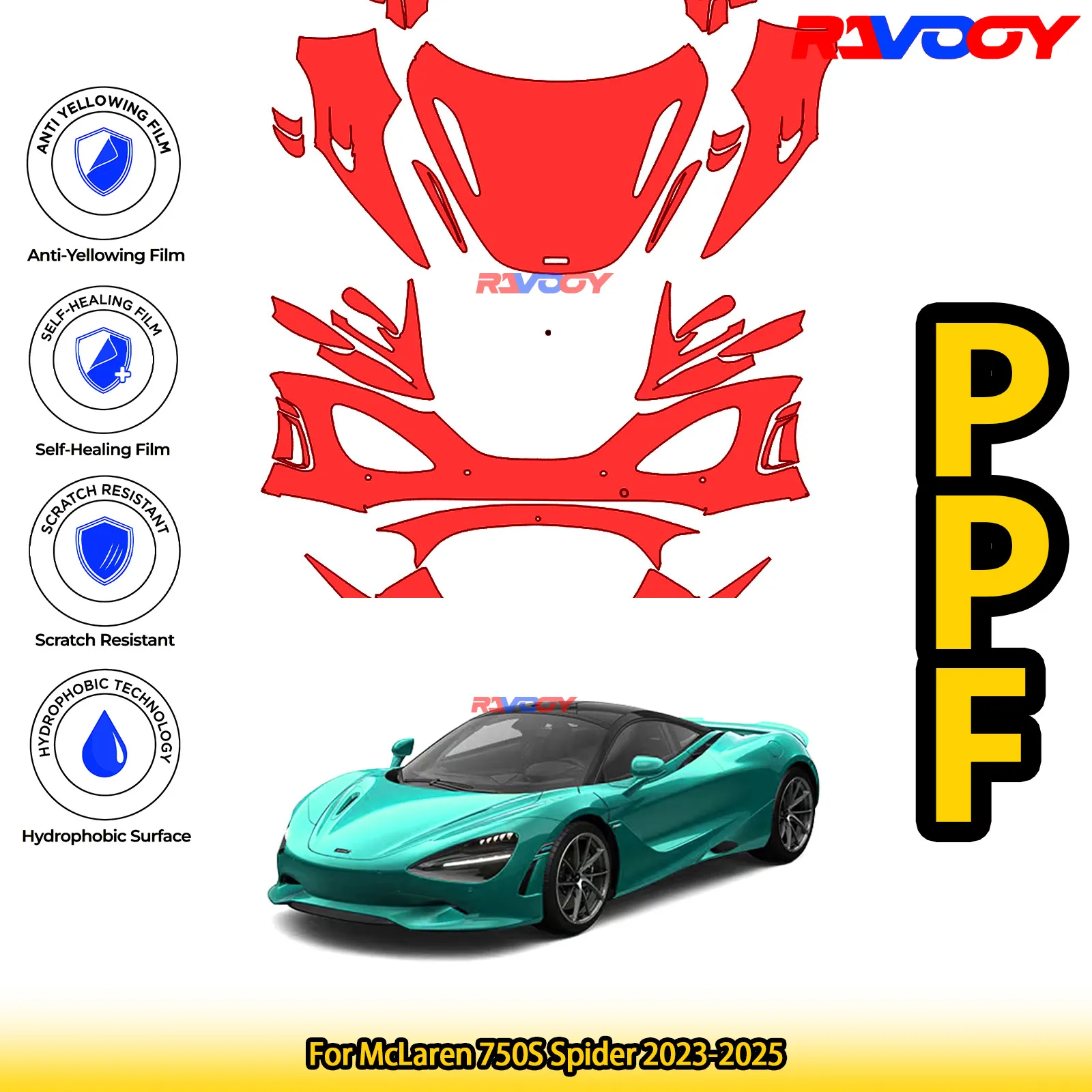 

For McLaren 750S Spider 2023-2025 Glossy Matte Black Precut front PPF Kit Paint Protection Film