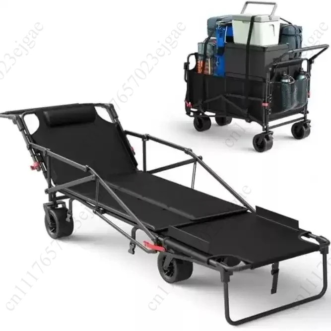 Multifunctional Camping Cart Foldable Camp Cart Instantly Transforms into Reclining Chair and Bed with Large Capacity