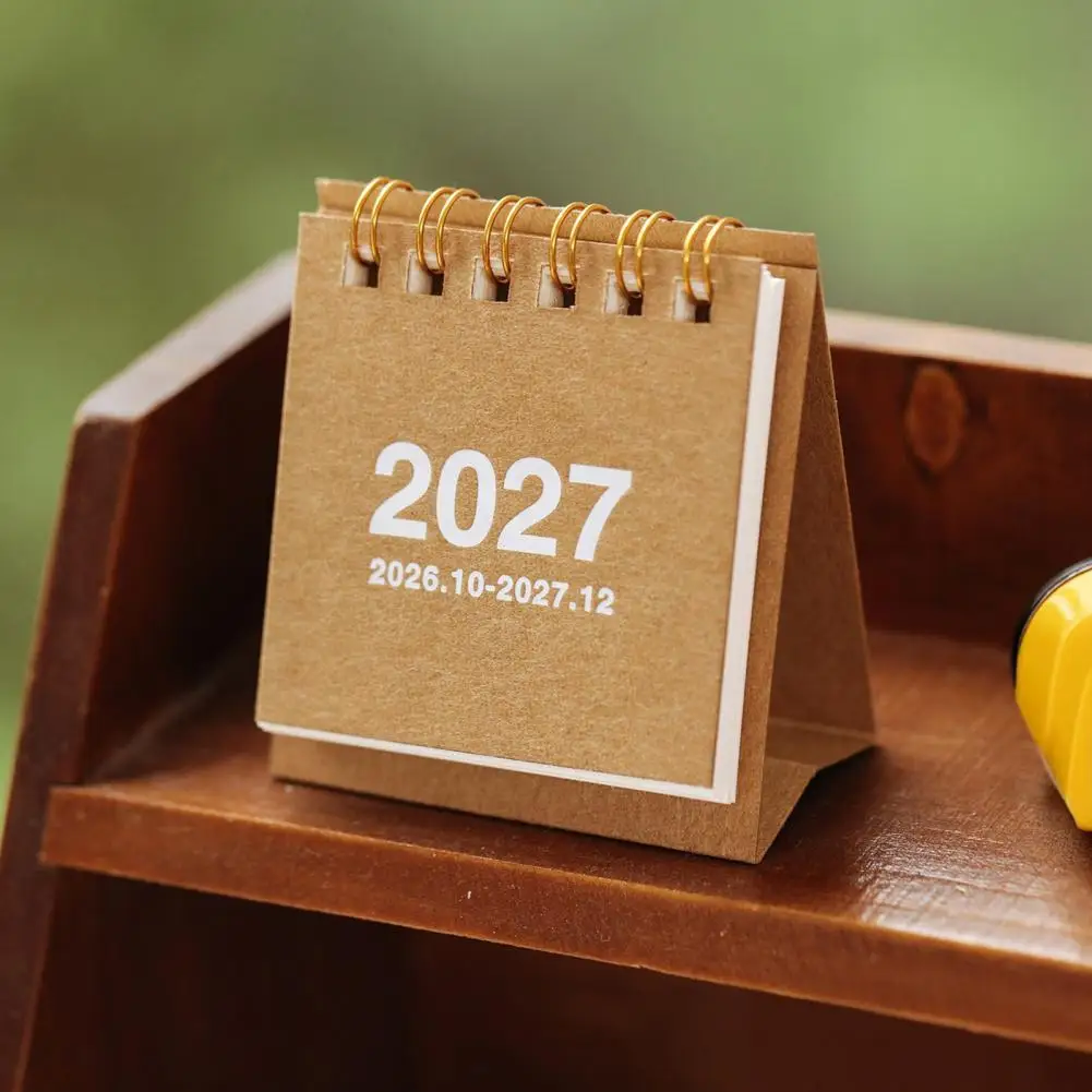 Artistic Office Stationery Supplies Small Standing Calendar for Desk 2026-2027 Mini Desk Calendar 14-month Desktop Flip Calendar