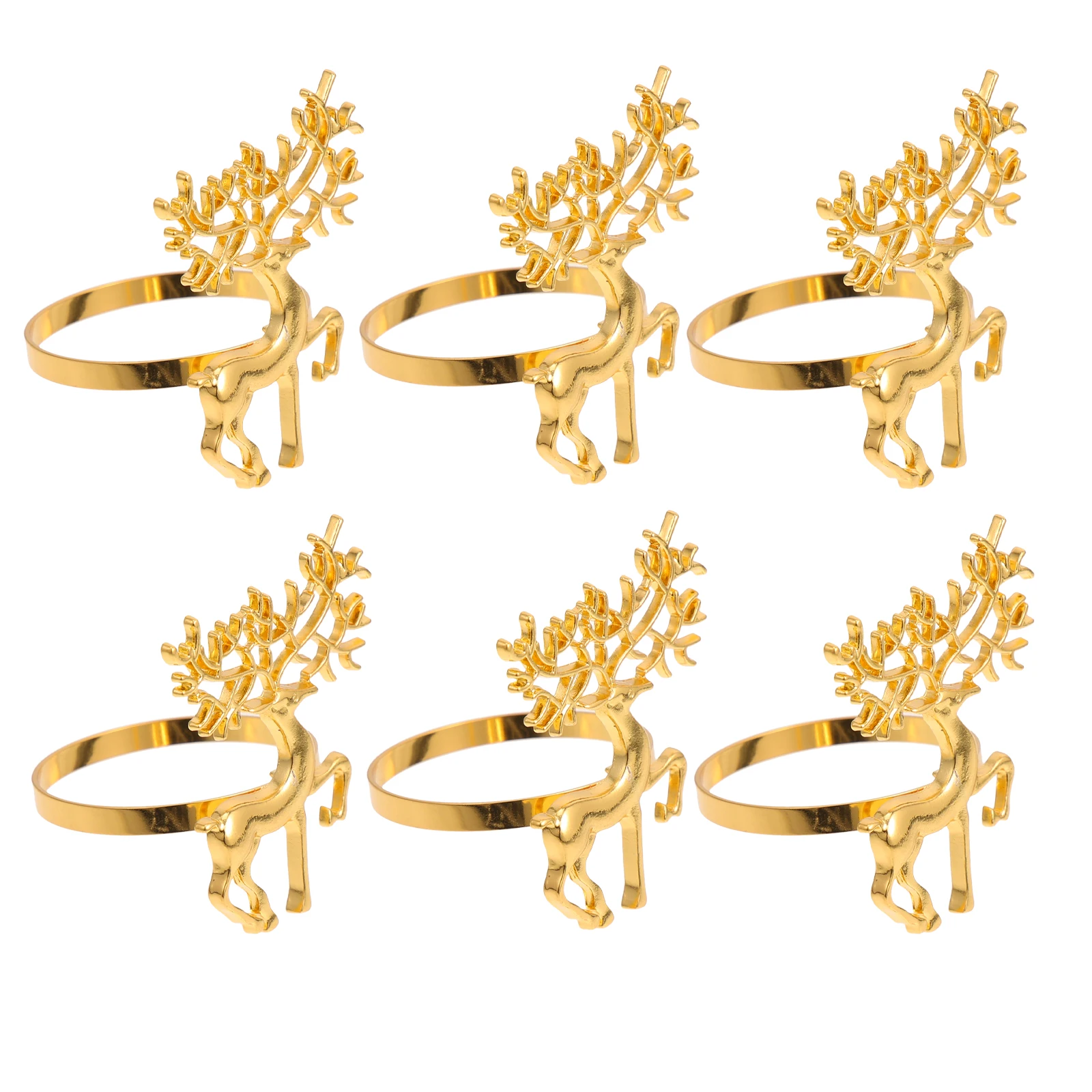 

6pcs Elk Elk Shaped Napkin Buckles Rings Golden Alloy Christmas Decorative Tableware Festive Party Gifts