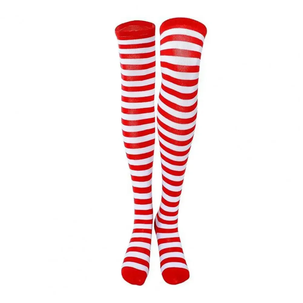 Over-the-knee Striped Socks Breathable Over-the-knee Socks Green White Striped Over Knee Stockings for Holiday Parties Stage