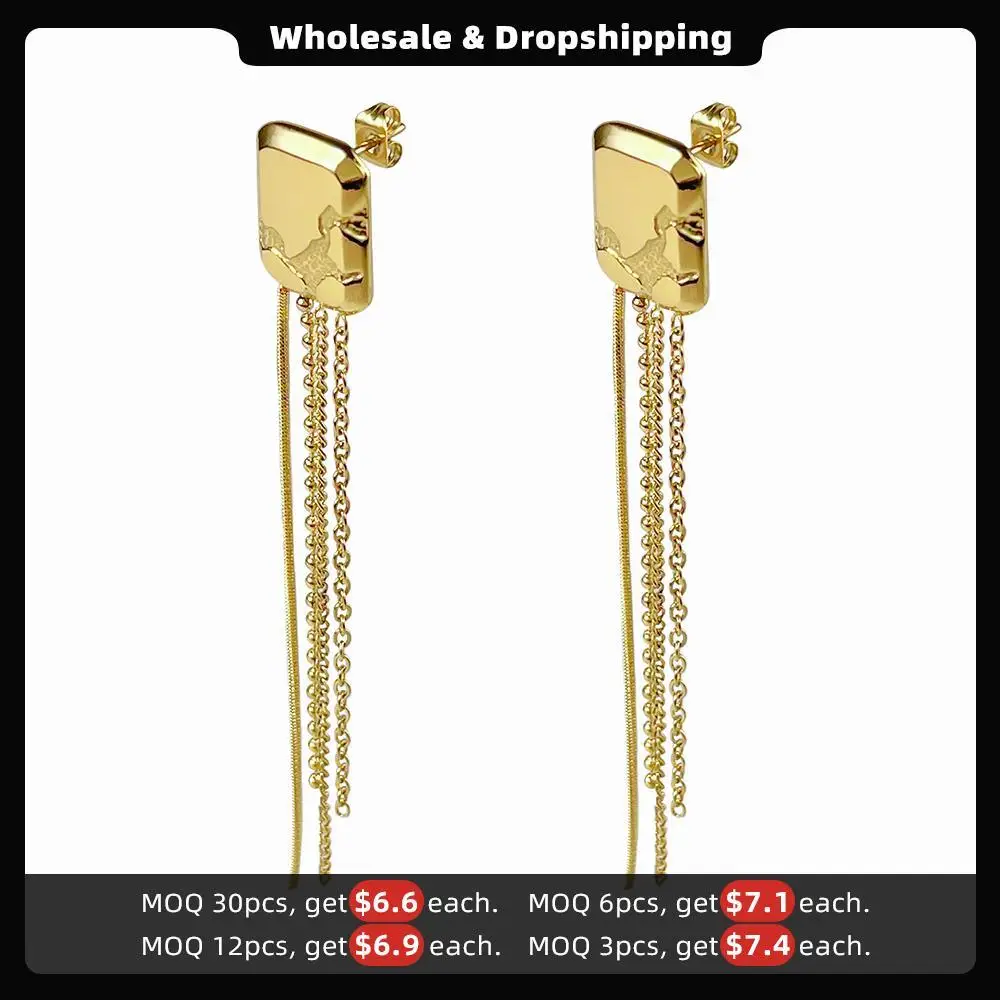 ENFASHION Simple Stainless Steel Gold Color Drop Earrings Chain Tassel Earring Pendientes Mujer Fashion Jewelry Party E221354