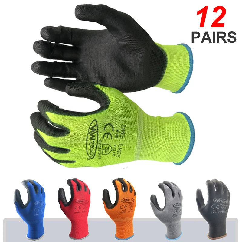 NMSafety 12 Pairs Security Protective Work Gloves For Woman Garden Safety Dipped Palm Gloves