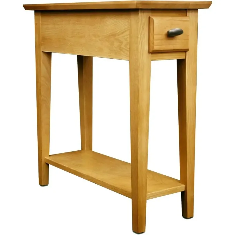 Solid Wood End Table with Storage Shelf, Narrow Design for Living Spaces, Desert Sand Finish, 24x10x24 inches