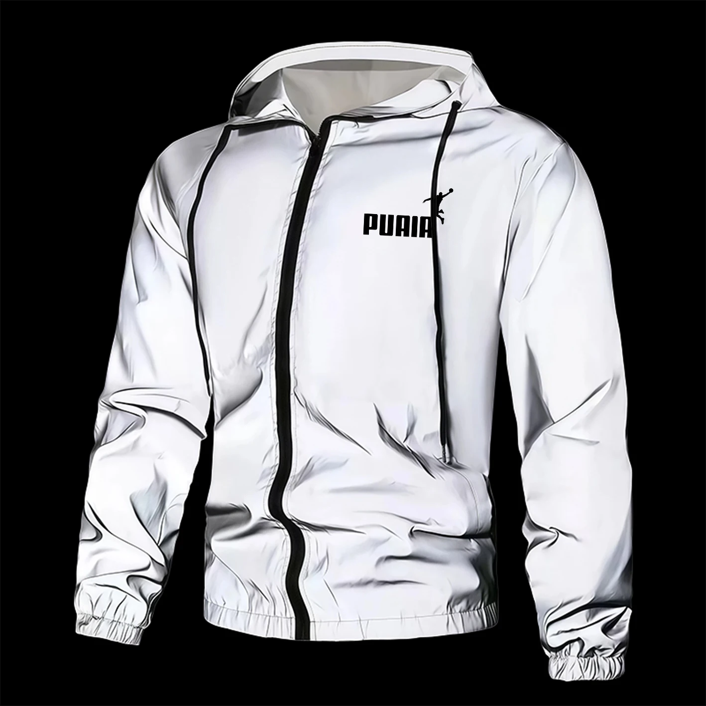 Men's Reflective Jacket Full Zip Casual Coat Spring Autumn Polyester Lined Outerwear Lightweight Windproof Safety Work Outdoo