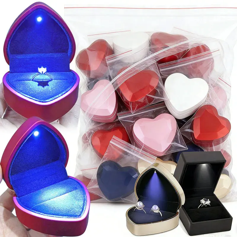 

1 Pcs LED Jewelry Ring Box Luxury Velvet Rubber Necklace Pendant Gifts Display With Light For Proposal Engagement Wedding Case