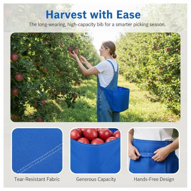 Garden Berry Picking Apron Oxford Cloth Wear Resistant Large Pocket Fruit Vegetable Harvest Waist Bag for Agricultural Work