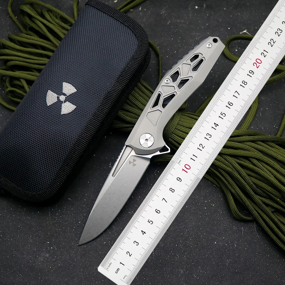 

JUMCSONG Outdoor Folding Knife, TC4 Titanium Handle Pocket Knife D2 Blade Camping Outdoor Hunting Self-defense Knife EDC Tool