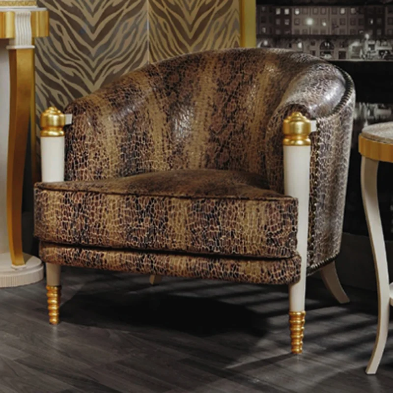 

Neoclassical single fabric leisure sofa leopard print reception European living room master chair