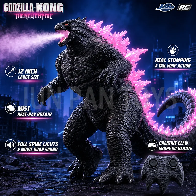 Jada Toys Godzilla X Kong The New Empire 14" Heat-Ray Breath Light & Sound Vehicle RC Action Figure Great Boy Gift Toys