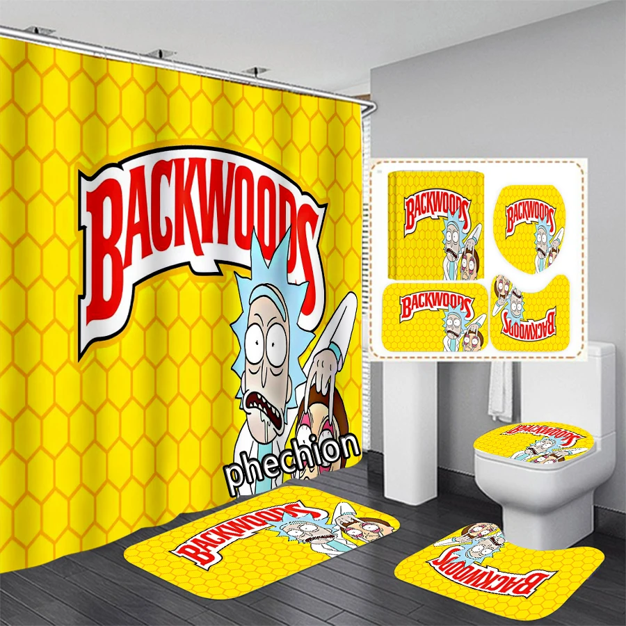 New Backwoods Cartoons 3D Print Shower Curtain Waterproof Bathroom Curtain Anti-slip Bath Mat Set Toilet Rugs X12