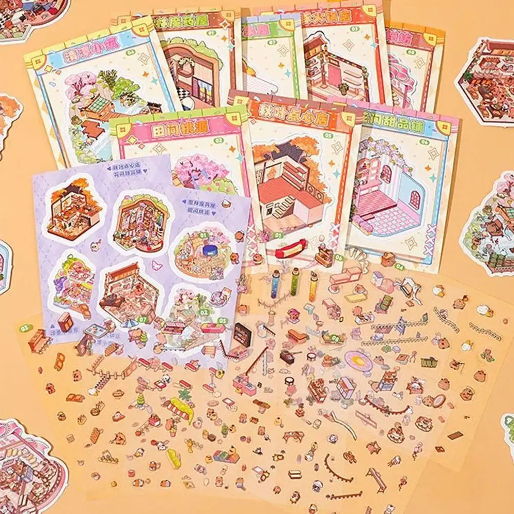 Kawaii PET Miniature Scene Sticker Book Mini Visual Stacking Miniature Scene Collection DIY Landscape Sticker Book