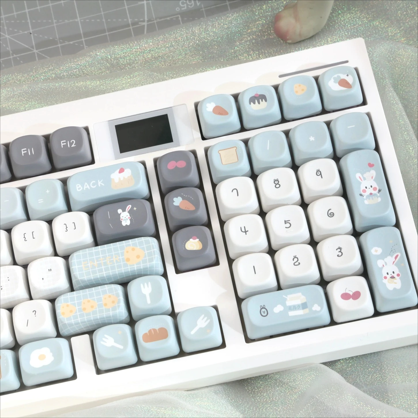 131 Keys PBT Gray Blue MOA Profile Keycaps Cute Rabbit Bread House Cartoon Set for Mechanical Keyboard