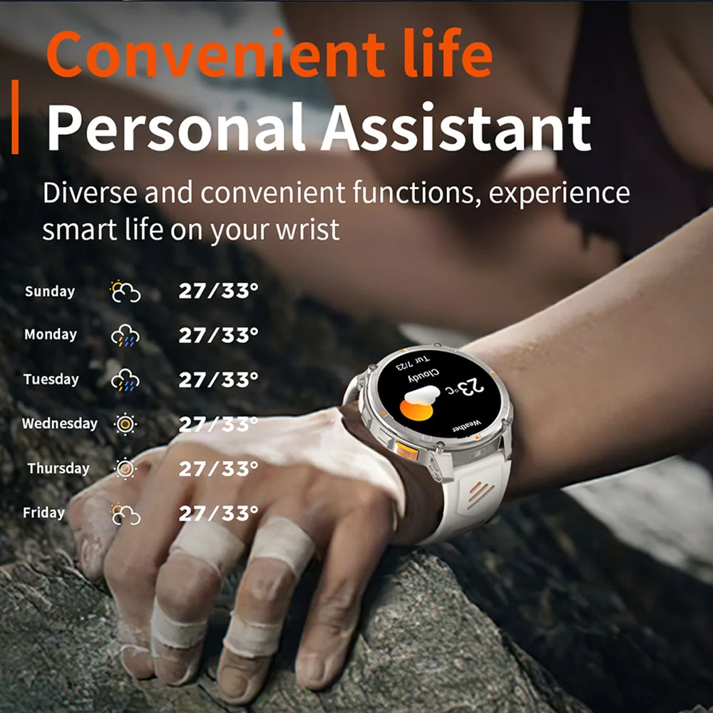 DAORKOW2025 new outdoor sports smartwatch 1100mAh Bluetooth call, altimeter, compass, LED light, IP68 waterproof sports watch